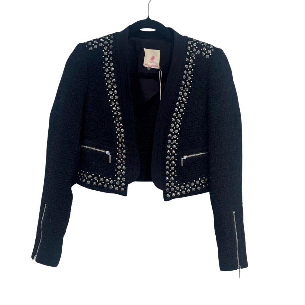 Rebecca Taylor Black Studded Cropped Tweed Jacket NWT